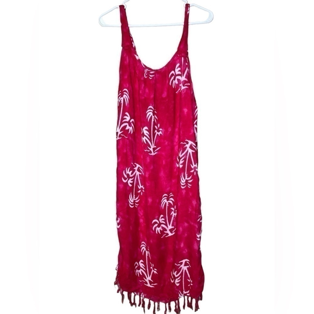 Cleopatra Women’s Summer Beach Palm Trees Fringe Dress Red White Size Large